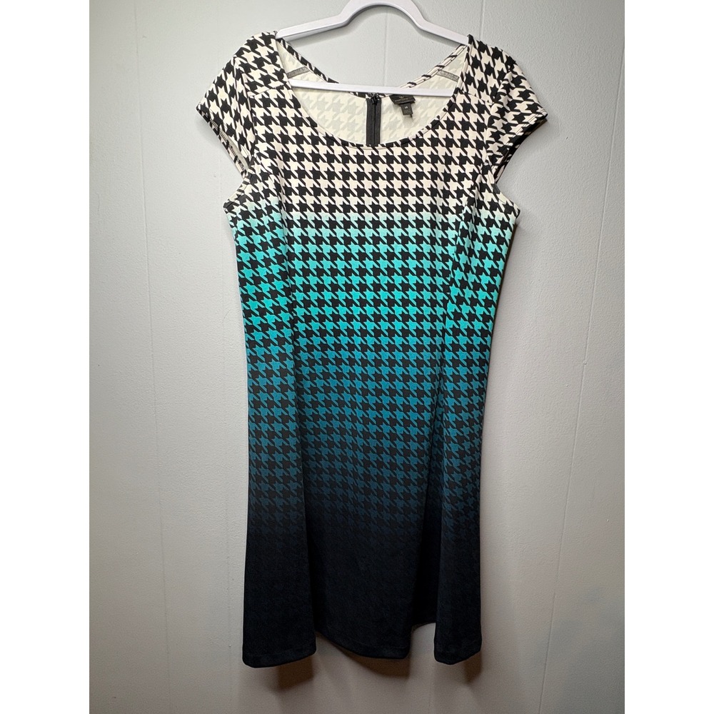 Worthington Ombre Houndstooth Cap Sleeve Sheath Dress Blue Black White Size‎ 14